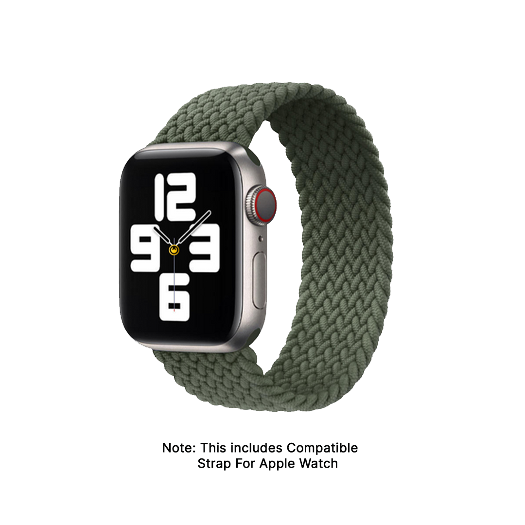 Watch Strap and Watch Band Apple Apple Watch Series 9, 8, 7, 6, 5, 4, 3, 2, 1,Se, Ultra & Ultra 2 38/40/41mm 42/44/45/49mm Green Front View Smartwatch Braided With Woven Design Army GrunX in India