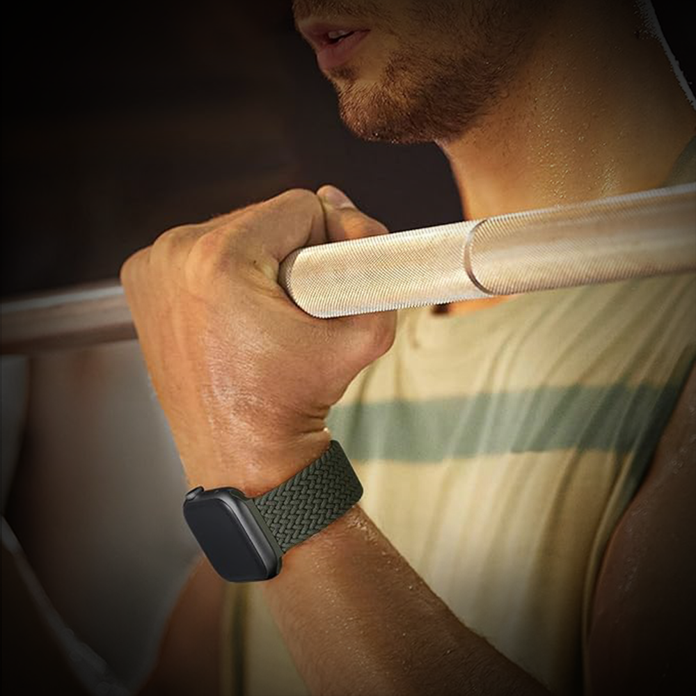 Watch Strap and Watch Band Apple Apple Watch Series 9, 8, 7, 6, 5, 4, 3, 2, 1,Se, Ultra & Ultra 2 38/40/41mm 42/44/45/49mm Green Man Lifting Barbell Wearing Smartwatch Army GrunX in India