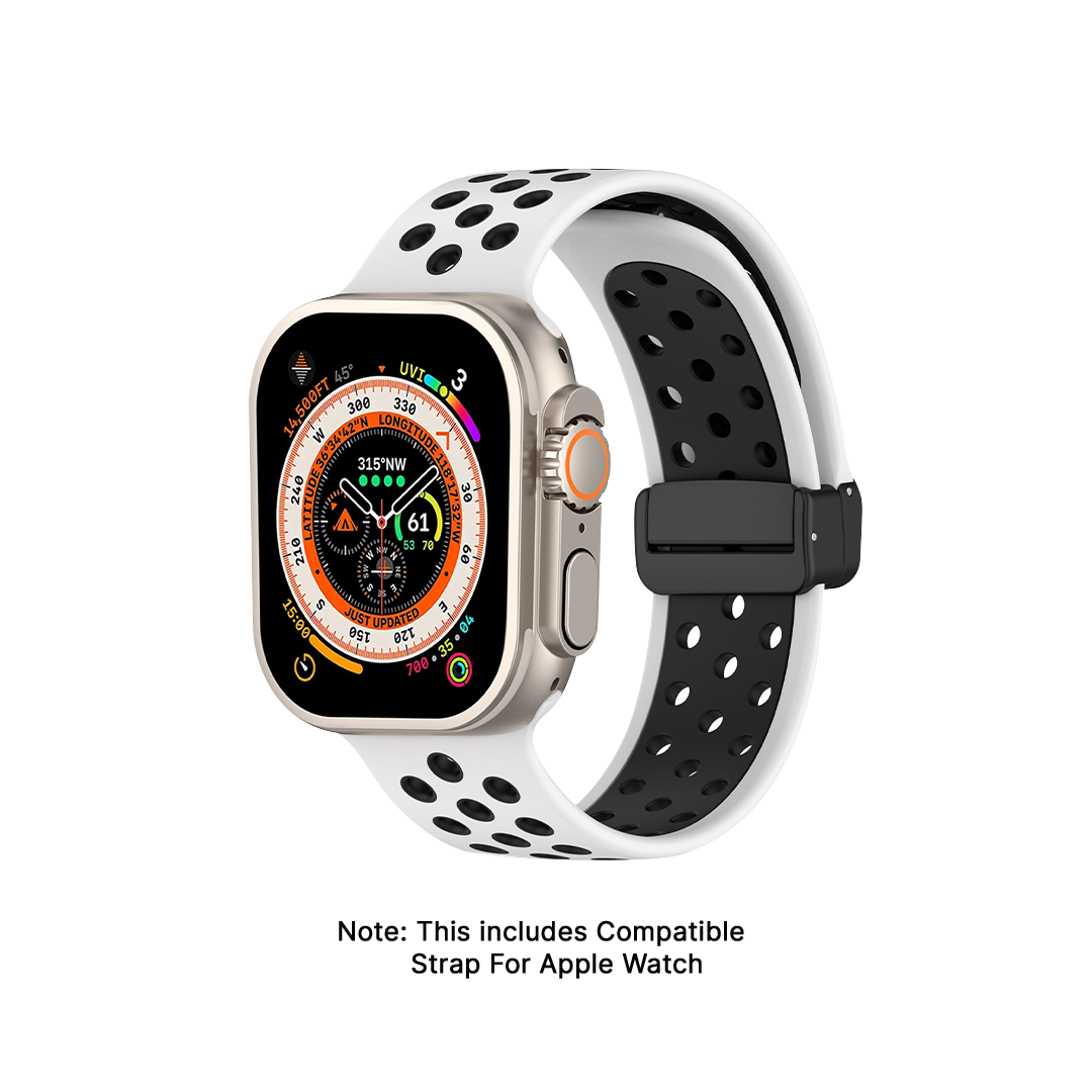 Watch Strap and Watch Band Apple Apple Watch Series 9, 8, 7, 6, 5, 4, 3, 2, 1,Se, Ultra & Ultra 2 38/40/41mm 42/44/45/49mm Midnight Blue & White Front View Smartwatch Atlanta GrunX in India