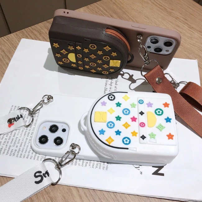 A hand lifts a phone case with a star pattern, promoting the product sold at grunxstore.