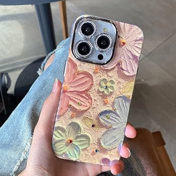 3D Bling Floral iPhone Case – Cute Oil Painting Flower Design with Rhinestone Glitter, Pink Pastel Colors, Clear Soft Cover for iPhone Pro