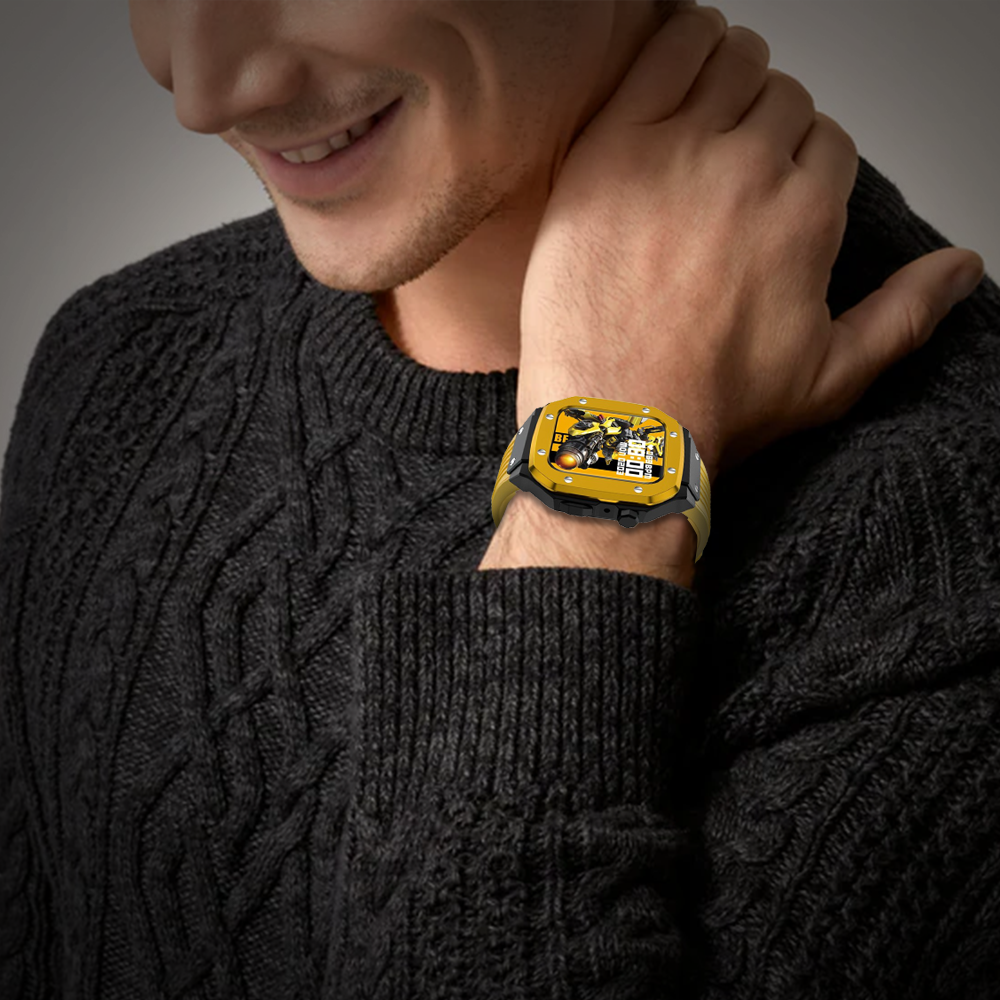 Watch Strap and Watch Band Apple Apple Watch Series  9, 8, 7, 6, 5, 4,Ultra & Ultra 2 44/45mm Yellow Man Wearing Smartwatch Bumblebee GrunX in India