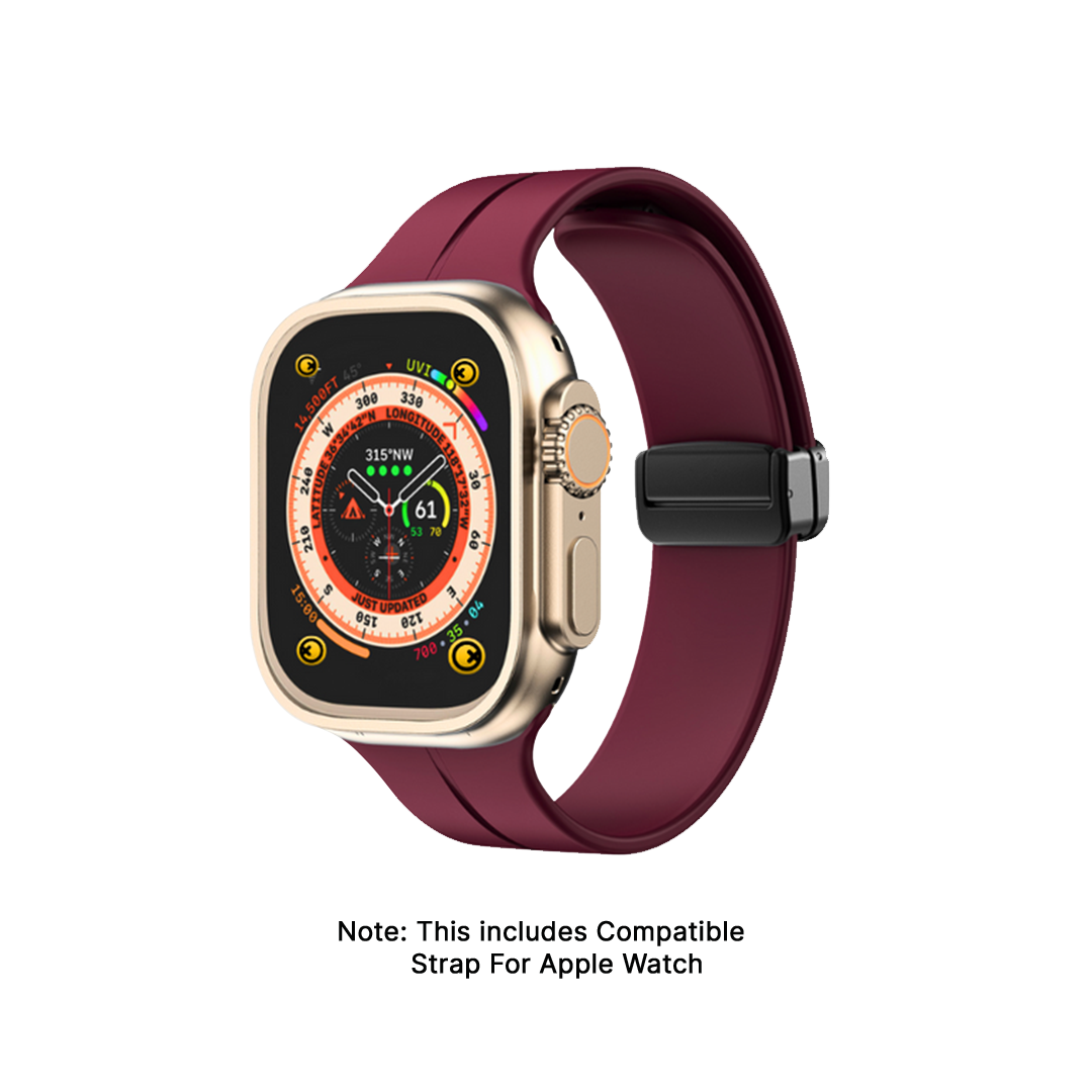 Watch Strap and Watch Band Apple Apple Watch Series 9, 8, 7, 6, 5, 4, 3, 2, 1,Se, Ultra & Ultra 2 38/40/41mm 42/44/45/49mm Wine Red Front View Smartwatch Delhi GrunX in India