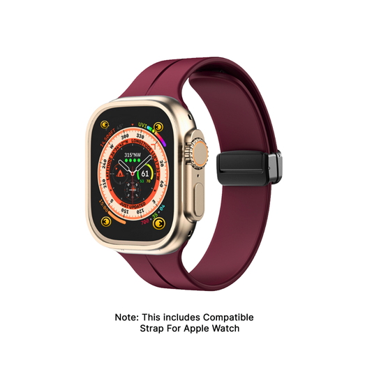 Watch Strap and Watch Band Apple Apple Watch Series  9, 8, 7, 6, 5, 4, 3, 2, 1,Se, Ultra & Ultra 2 38/40/41mm 42/44/45/49mm Wine Red Front View Smartwatch Delhi GrunX in India