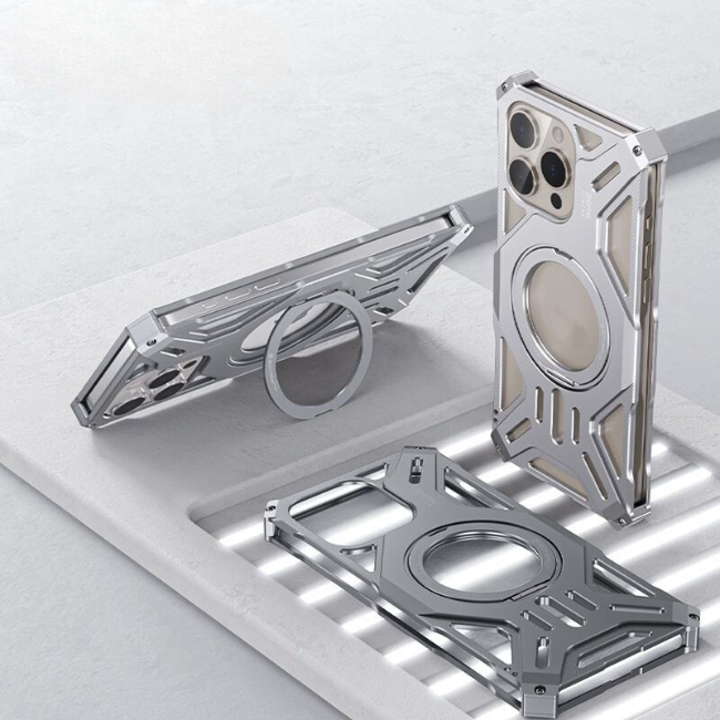 Case and Cover iPhone 15 Silver Magnetic Rotating Stand Dragon GrunX in India