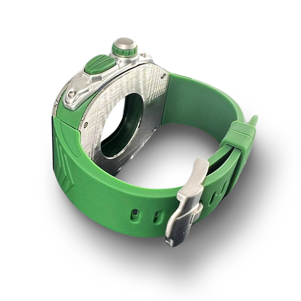 Watch Strap and Watch Band Apple Apple Watch Ultra Series 1 & 2 49mm Silver Green Back And Top View Showing Buckle Earth GrunX in India