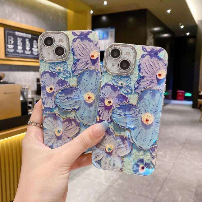 Case and Cover iPhone 15 Plus, 15 Pro, 15 Pro Max Diamond Blue Oil Painting Flower Eliza GrunX in India