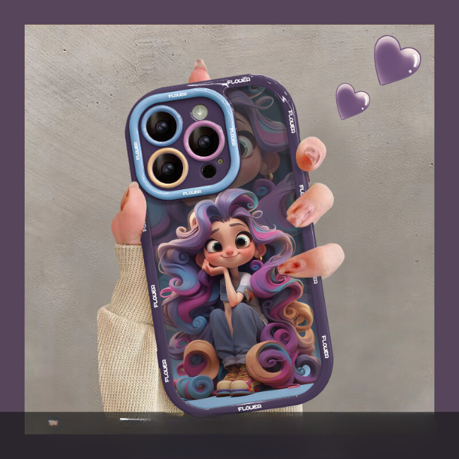 Case and Cover iPhone 14, 14 Plus, 14 Pro, 14 Pro Max Purple Womnan Holding Phone Showing Back View Emma GrunX in India