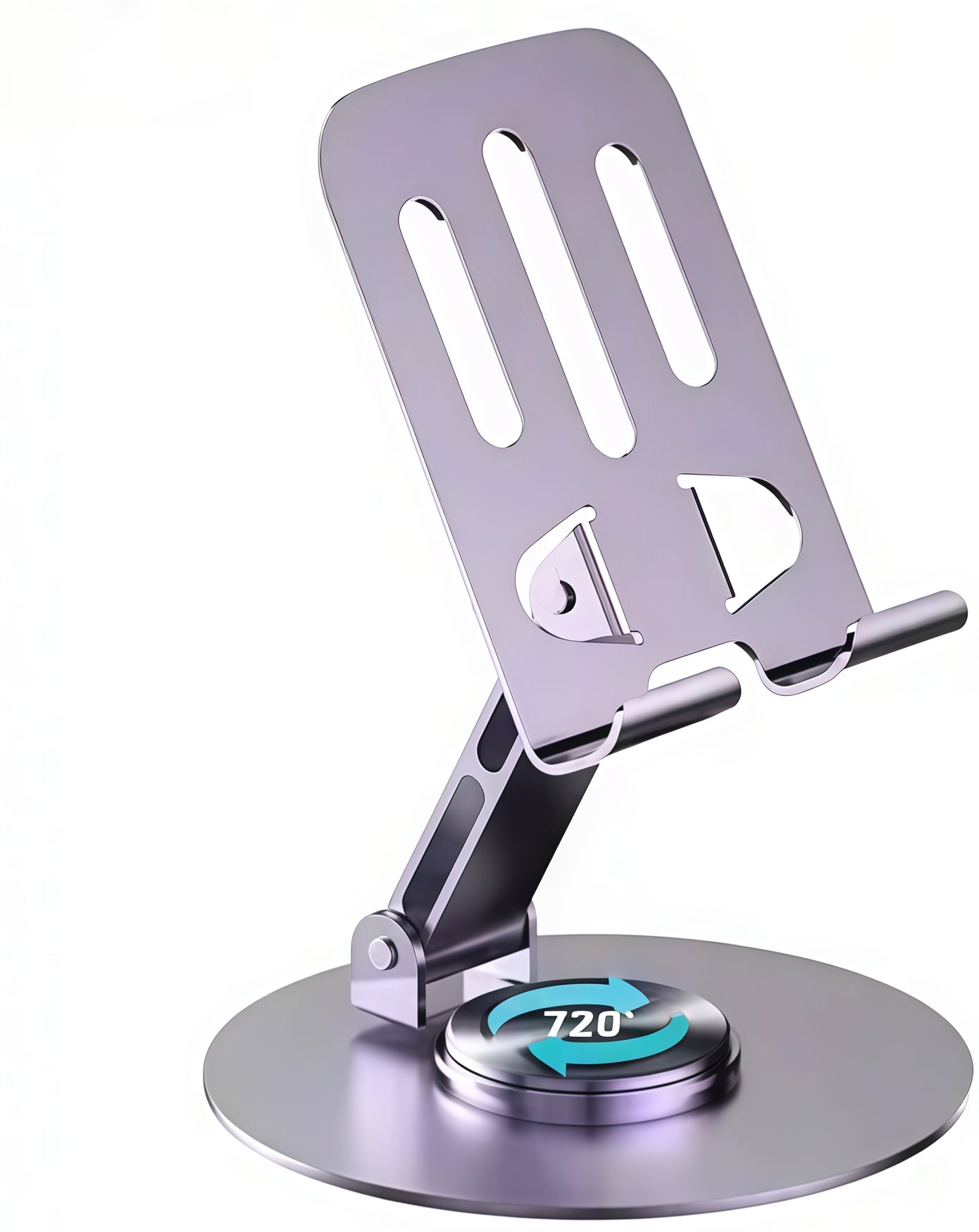 GRUNX Flexo 360-degree metal rotatable stand with premium aluminum base holding iPad at adjustable angle on modern desk India
