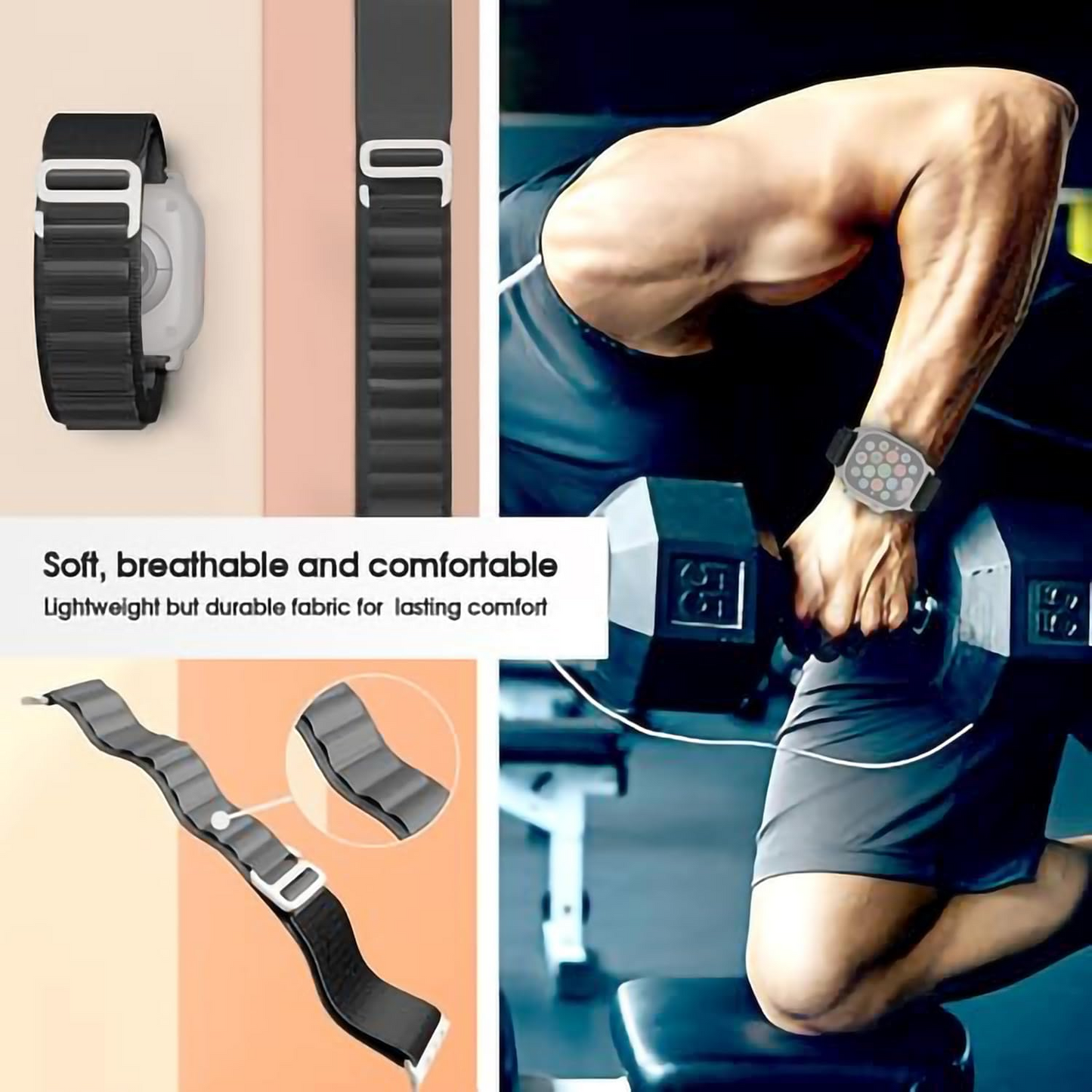 Watch Strap and Watch Band Apple Apple Watch Series 9, 8, 7, 6, 5, 4, 3, 2, 1,Ultra & Ultra 2 38/40/41mm 42/44/45/49mm Black Man Wearing Smartwatch Game GrunX in India