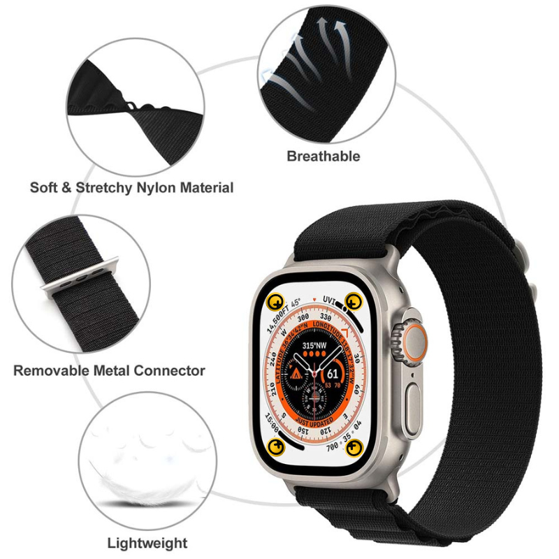 Watch Strap and Watch Band Apple Apple Watch Series 9, 8, 7, 6, 5, 4, 3, 2, 1,Ultra & Ultra 2 38/40/41mm 42/44/45/49mm Black Metal Connector Game GrunX in India