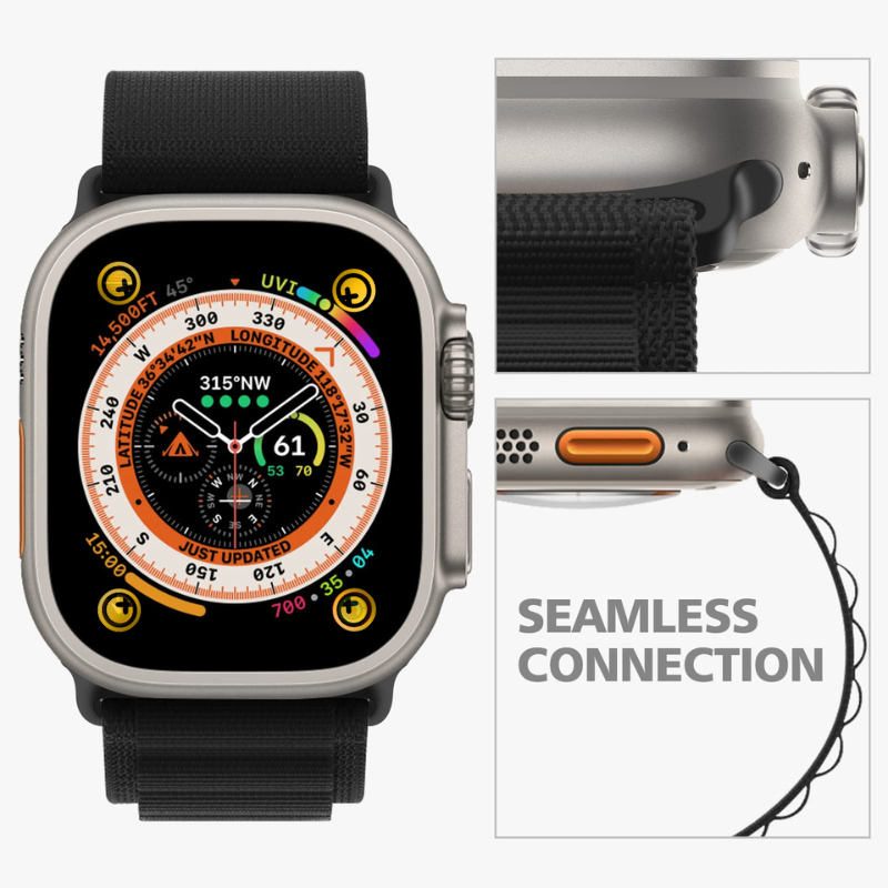 Watch Strap and Watch Band Apple Apple Watch Series 9, 8, 7, 6, 5, 4, 3, 2, 1,Ultra & Ultra 2 38/40/41mm 42/44/45/49mm Black Multiple Photo Showing Features Game GrunX in India