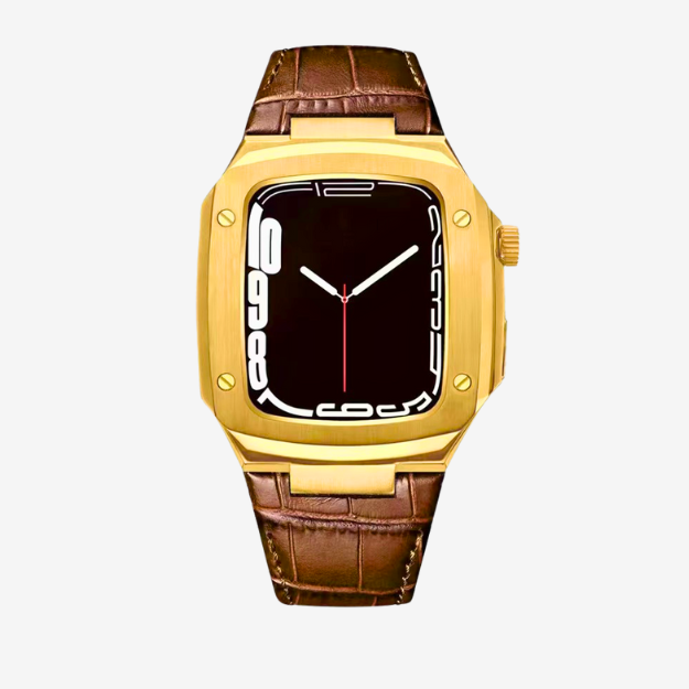 Watch Strap and Watch Band Apple Apple Watch Series 9, 8, 7, Ultra & Ultra 2 44mm Brown Gold Man Wearing Smartwatch Golden GrunX in India