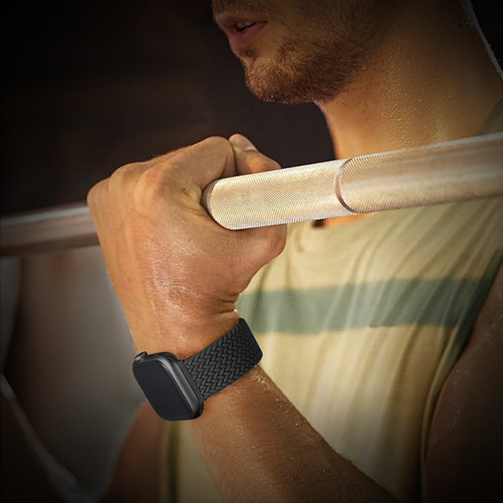 A black-banded Apple Watch displaying white text, exemplifying modern design in Apple Watch straps.