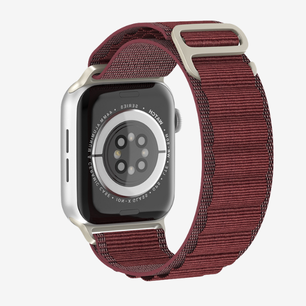 Watch Strap and Watch Band Apple Apple Watch Series 9, 8, 7, 6, 5, 4, 3, 2, 1,Ultra & Ultra 2 38/40/41mm 42/44/45/49mm Maroon Backview Of Smartwatch Hobby GrunX in India