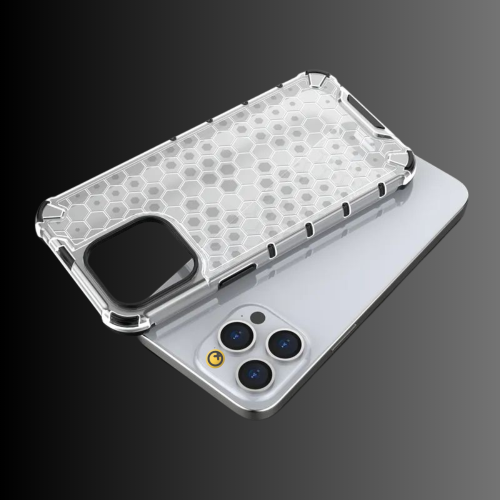 Case and Cover iPhone 14 Transparent Placed on a Phone Honeycomb GrunX in India