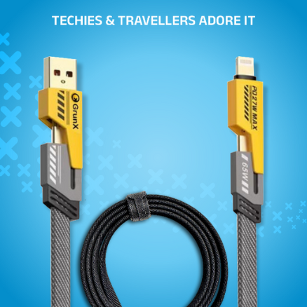 Yellow black braided 65W fast charging cable 1.2m with USB-C & Lightning – INBAE GrunX”