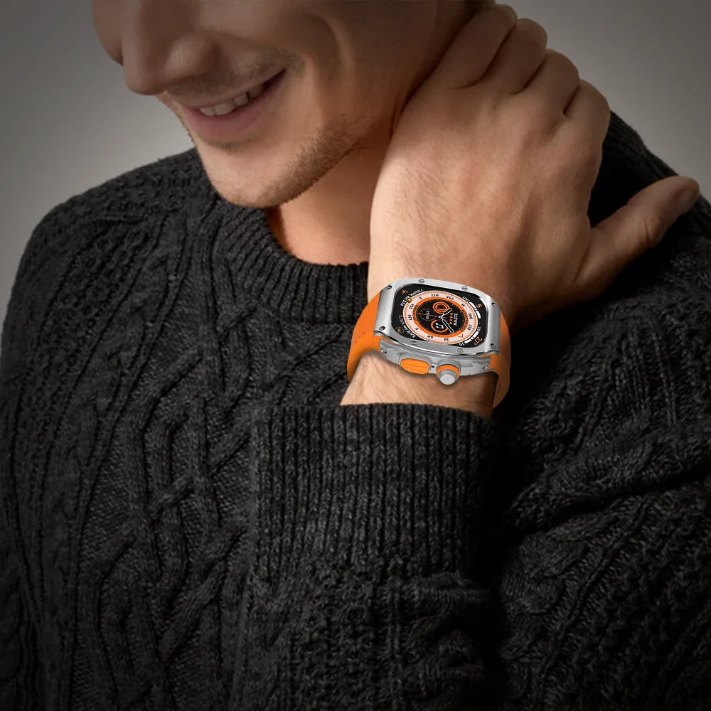 GRUNX Indian Apple Watch Ultra 49mm orange strap front view titanium case smartwatch lifestyle India