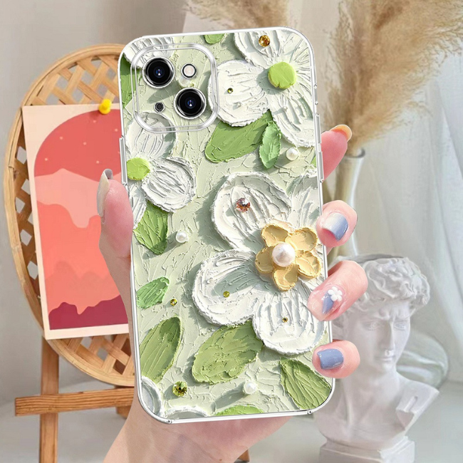 Case and Cover iPhone 14, 14 Pro Max Green Oil Painting Flower Jasmine GrunX in India