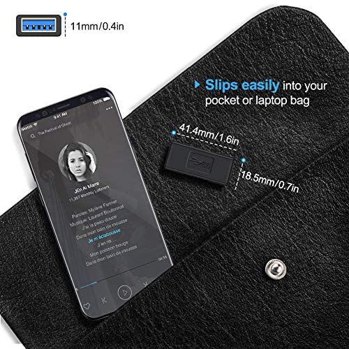 USB 3.0 Female to Female Coupler Adapter compact size 41.4mm x 18.5mm shown next to smartphone and leather laptop bag