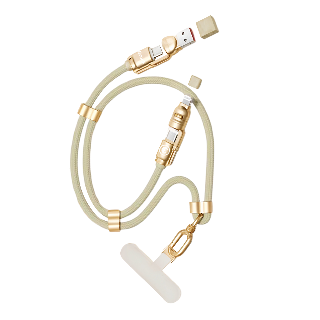Lanyard Charging Cable All Devices Android and Apple Devices 1.5 Meter Rose Gold Showing Power Lasso GrunX in India