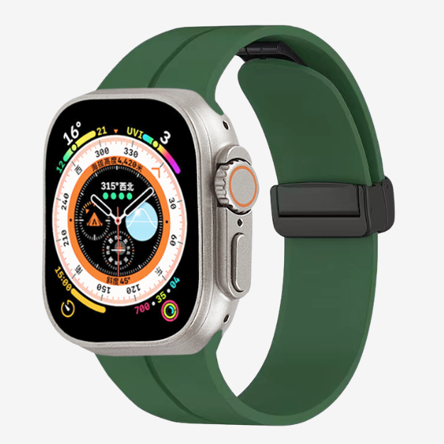 Watch Strap and Watch Band Apple Apple Watch Series 9, 8, 7, 6, 5, 4, 3, 2, 1,Se, Ultra & Ultra 2 38/40/41mm 42/44/45/49mm Green Magnetic Buckle Bracelet Leaf GrunX in India