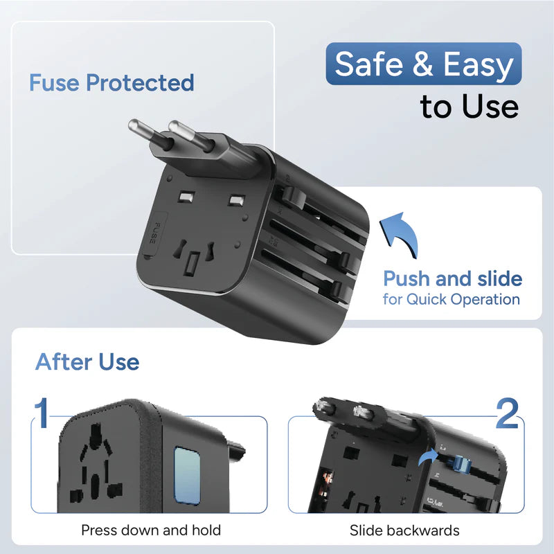 Ambrane International Travel Socket Multiple Country Slidable Plugs Support - ATA