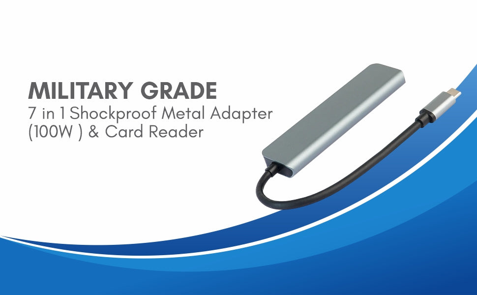Military Grade - 7 in 1 Shockproof Metal Adapter (100W) & Card Reader
