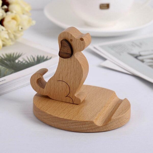 Mobile Stand and Holder Mobile Stand Adjustable Wooden Dog-Shaped Phone Stand Side View Moti GrunX in India