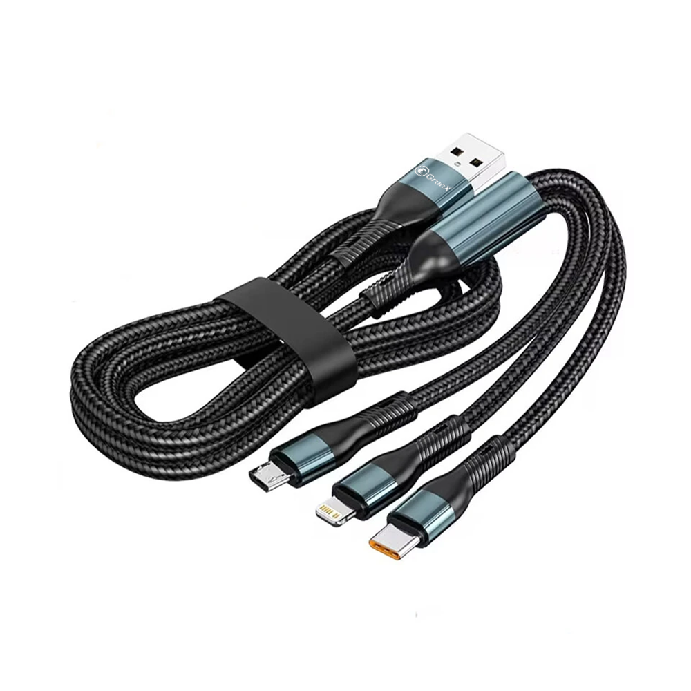Charging Cable All Devices Android and Apple Devices 1.2 Meter Black and Blue Cable Coiled With Strap Object GrunX in India