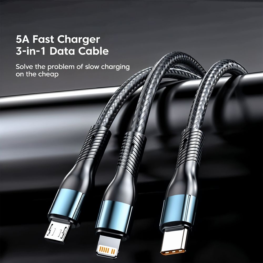 Charging Cable All Devices Android and Apple Devices 1.2 Meter Black and Blue Featuring Three Different Connectors Object GrunX in India