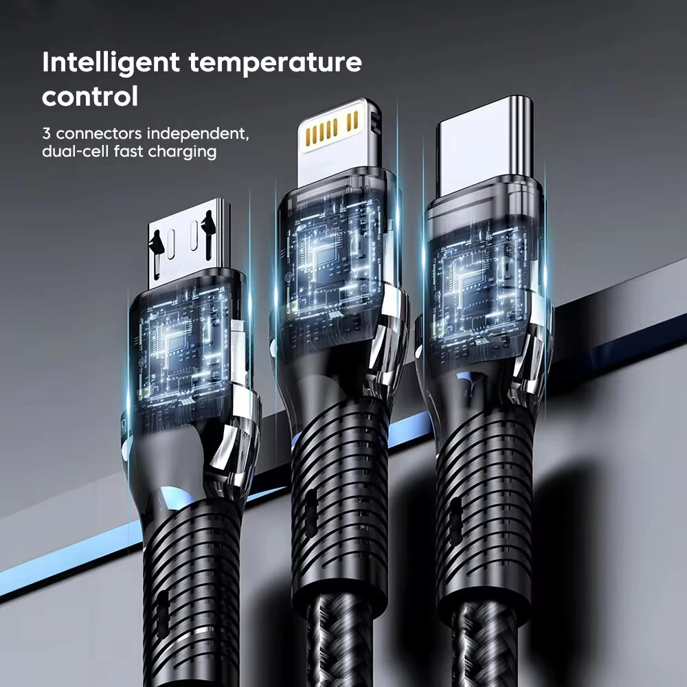 Charging Cable All Devices Android and Apple Devices 1.2 Meter Black and Blue Showing Embedded Smart Chips Object GrunX in India
