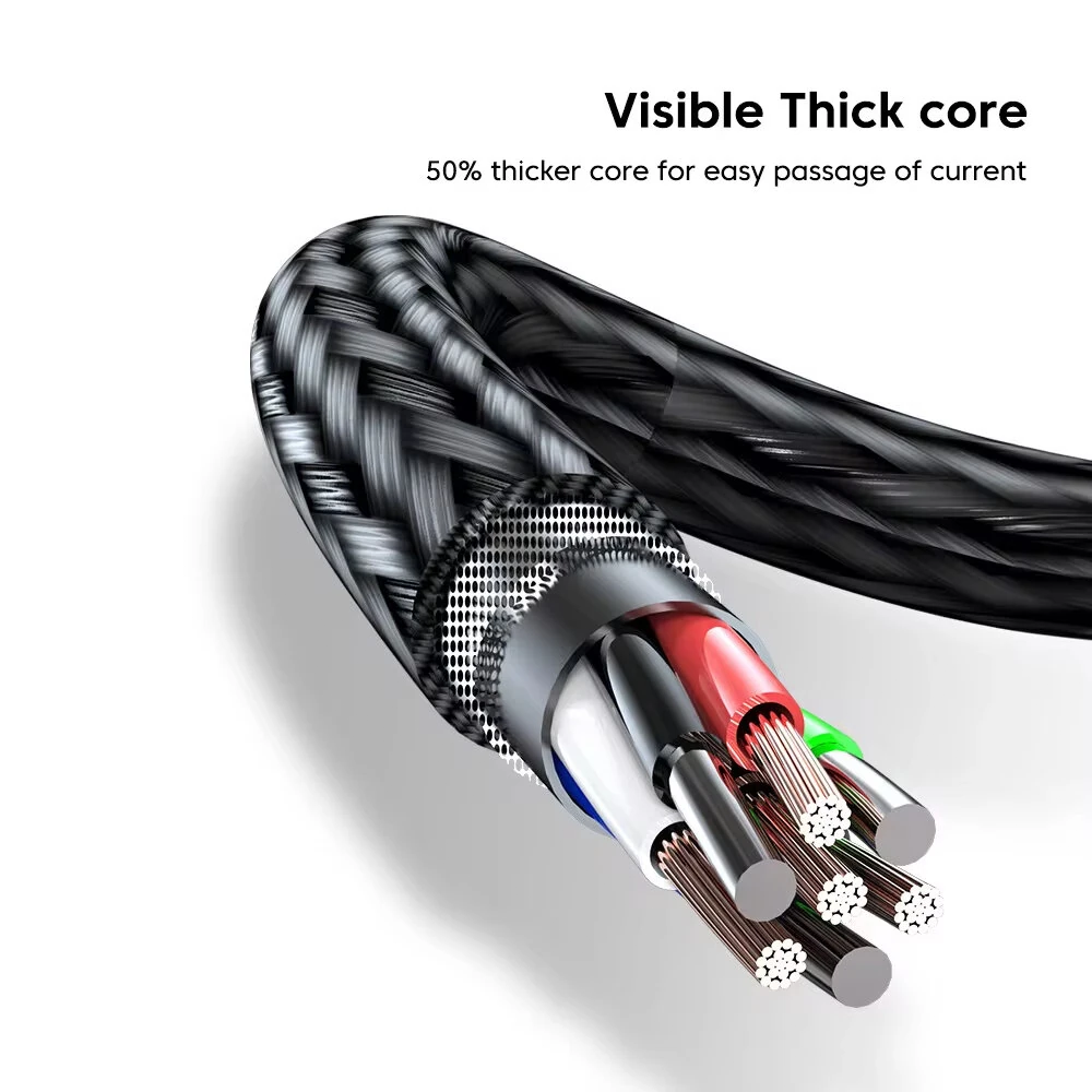 Charging Cable All Devices Android and Apple Devices 1.2 Meter Black and Blue Visible Thik Core Object GrunX in India