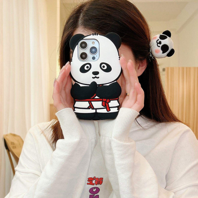 Case and Cover iPhone 13 Pro max Black and White 3D Cute Panda Panda GrunX in India