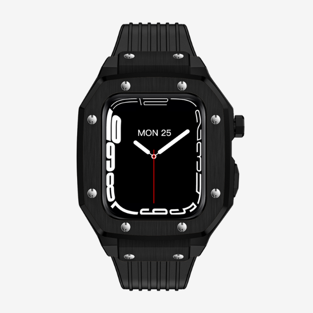 Watch Strap and Watch Band Apple Apple Watch Series 9, 8, 7, 6, 5, 4,SE,Ultra & Ultra 2 44/45mm Black Front View Smartwatch Panther GrunX in India
