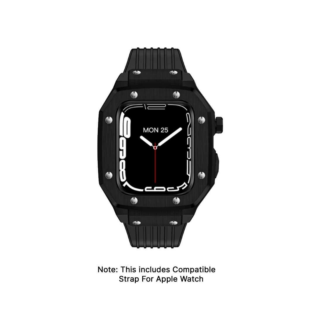 Watch Strap and Watch Band Apple Apple Watch Series 9, 8, 7, 6, 5, 4,SE,Ultra & Ultra 2 44/45mm Black Photo With Description Of Compatible Strap Panther GrunX in India