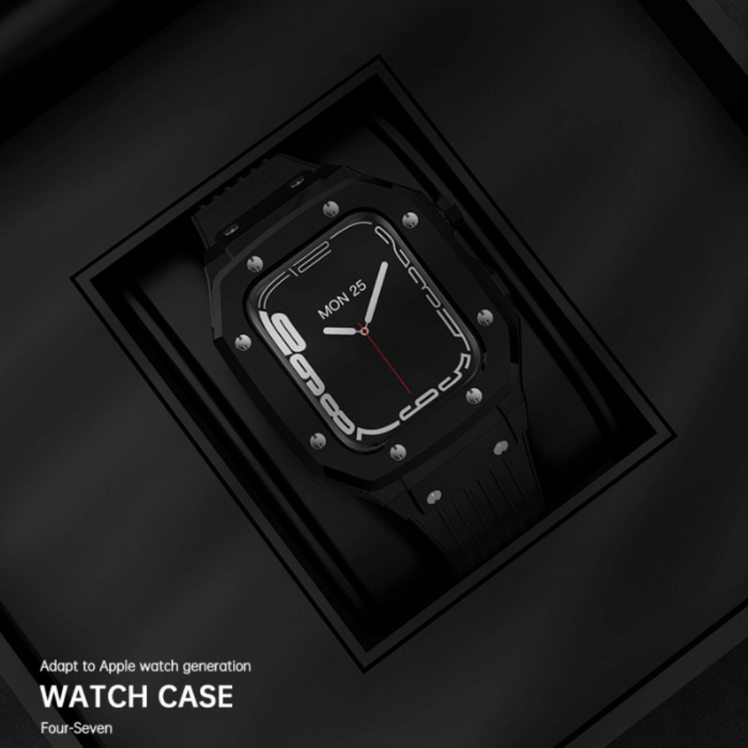 Watch Strap and Watch Band Apple Apple Watch Series 9, 8, 7, 6, 5, 4,SE,Ultra & Ultra 2 44/45mm Black Top View Smartwatch Panther GrunX in India