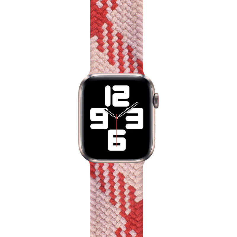 Watch Strap and Watch Band Apple Apple Watch Series 9, 8, 7, 6, 5, 4, 3, 2, 1,Se, Ultra & Ultra 2 38/40/41mm 42/44/45/49mm Pink Red Straight-on View Fit Without Buckles Pinku GrunX in India