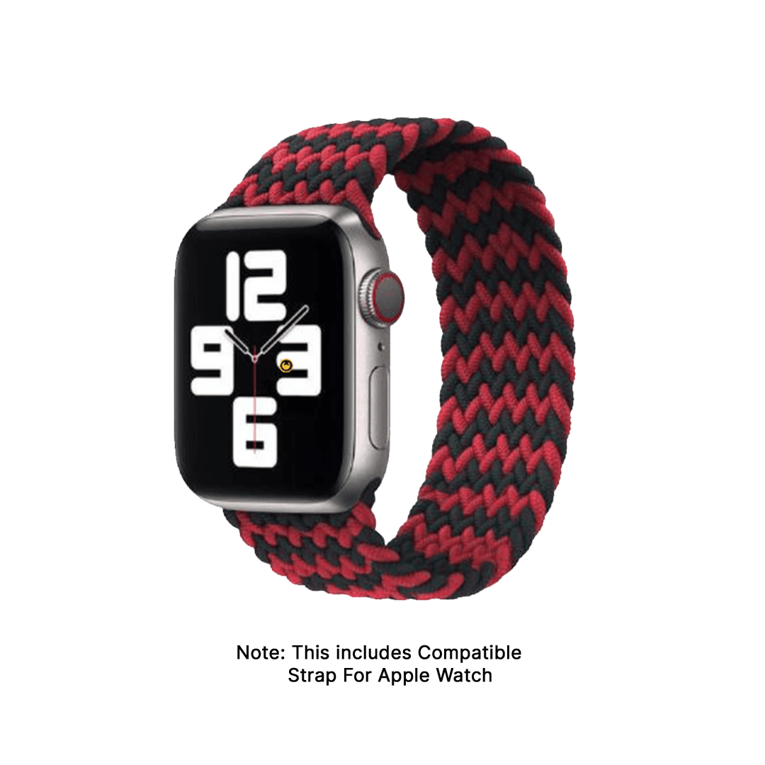 Watch Strap and Watch Band Apple Apple Watch Series 9, 8, 7, 6, 5, 4, 3, 2, 1,Se, Ultra & Ultra 2 38/40/41mm 42/44/45/49mm Red Black Front View Smartwatch Zara GrunX in India