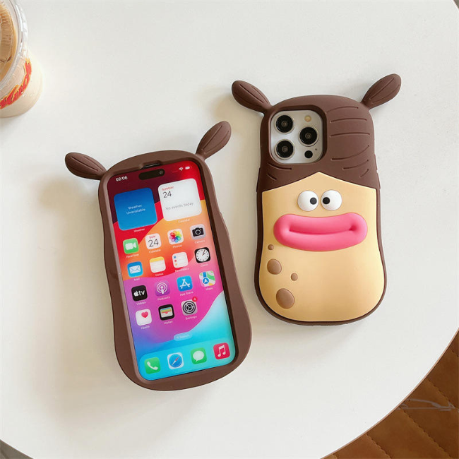 GRUNX Pooky Pigtail Girl 3D cartoon iPhone 14 14 Pro Max case brown sculpted character full back and side view India