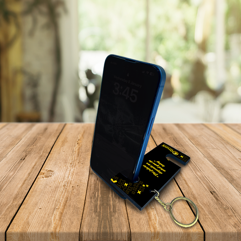 Mobile Stand and Keychain Smartphones Adjustable Black & Yellow Holding Smartphone Upright Pushpa Grunx in India