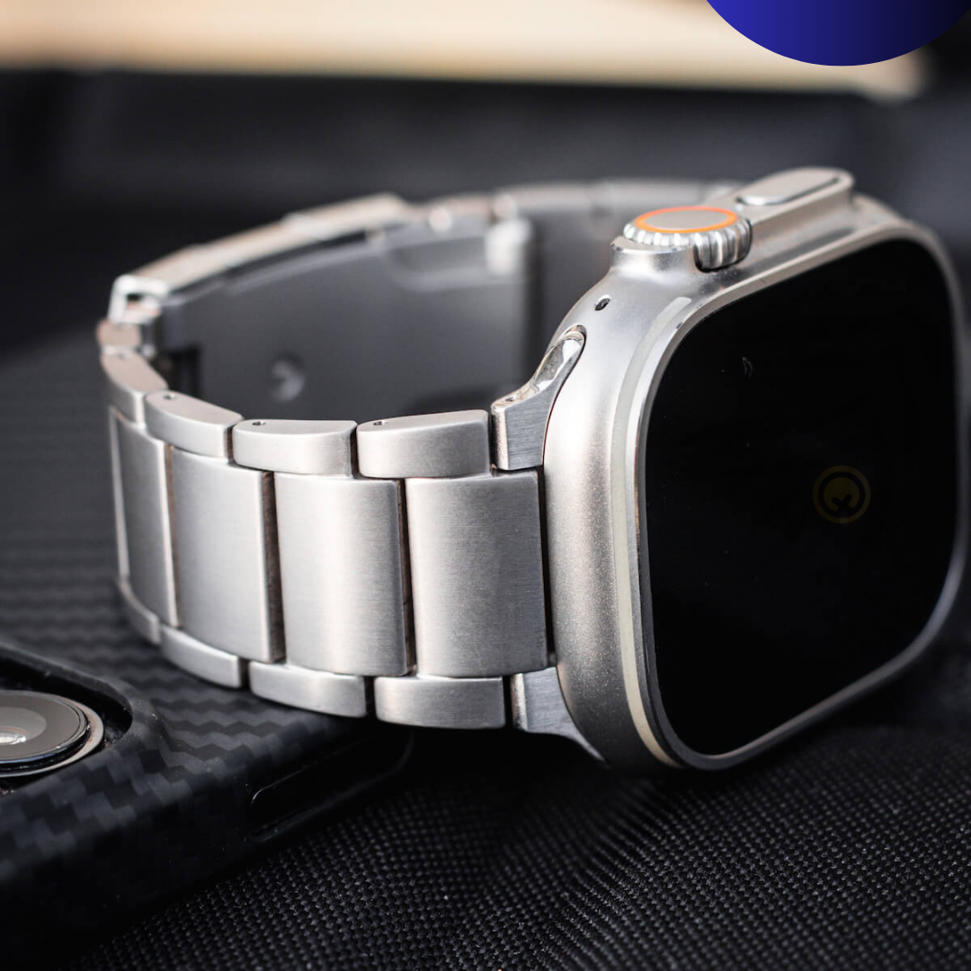 Watch Strap and Watch Band Apple Apple Watch Series 9, 8, 7, 6, 5, 4, 3, 2, 1,Ultra & Ultra 2 38/40/41mm 42/44/45/49mm Titanium Side View Smartwatch Rabbit GrunX in India