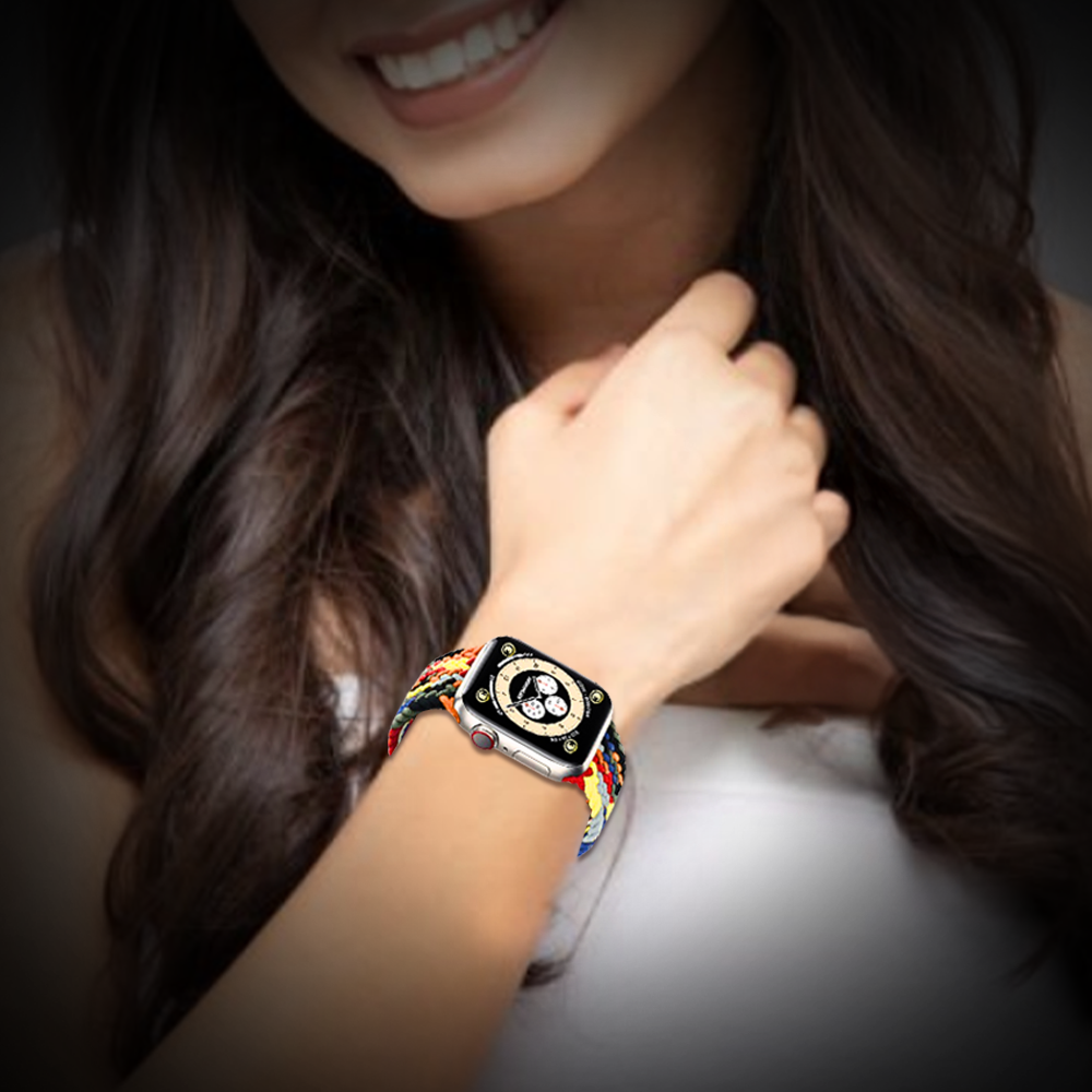 Watch Strap and Watch Band Apple Apple Watch Series 9, 8, 7, 6, 5, 4, 3, 2, 1,Se, Ultra & Ultra 2 38/40/41mm 42/44/45/49mm Multi Colour Woman Wearing Smartwatch With Braided Band Fit Rainbow GrunX in India