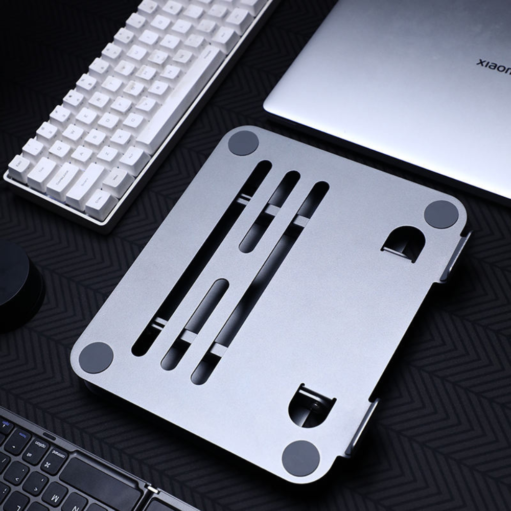 Laptop and iPad Stand Macbook & iPad Laptop Adjustable Silver Back View Of Stand Rock GrunX in India