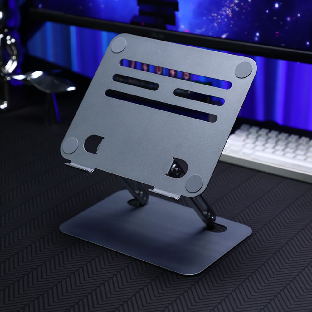 Laptop and iPad Stand Macbook & iPad Laptop Adjustable Silver Laptop Stand With Ventilation Slots Rock GrunX in India