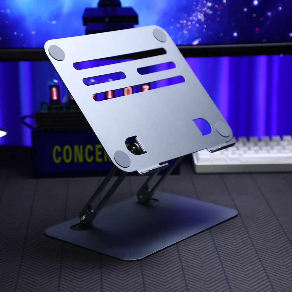 Laptop and iPad Stand Macbook & iPad Laptop Adjustable Silver Side View Of Stand Rock GrunX in India
