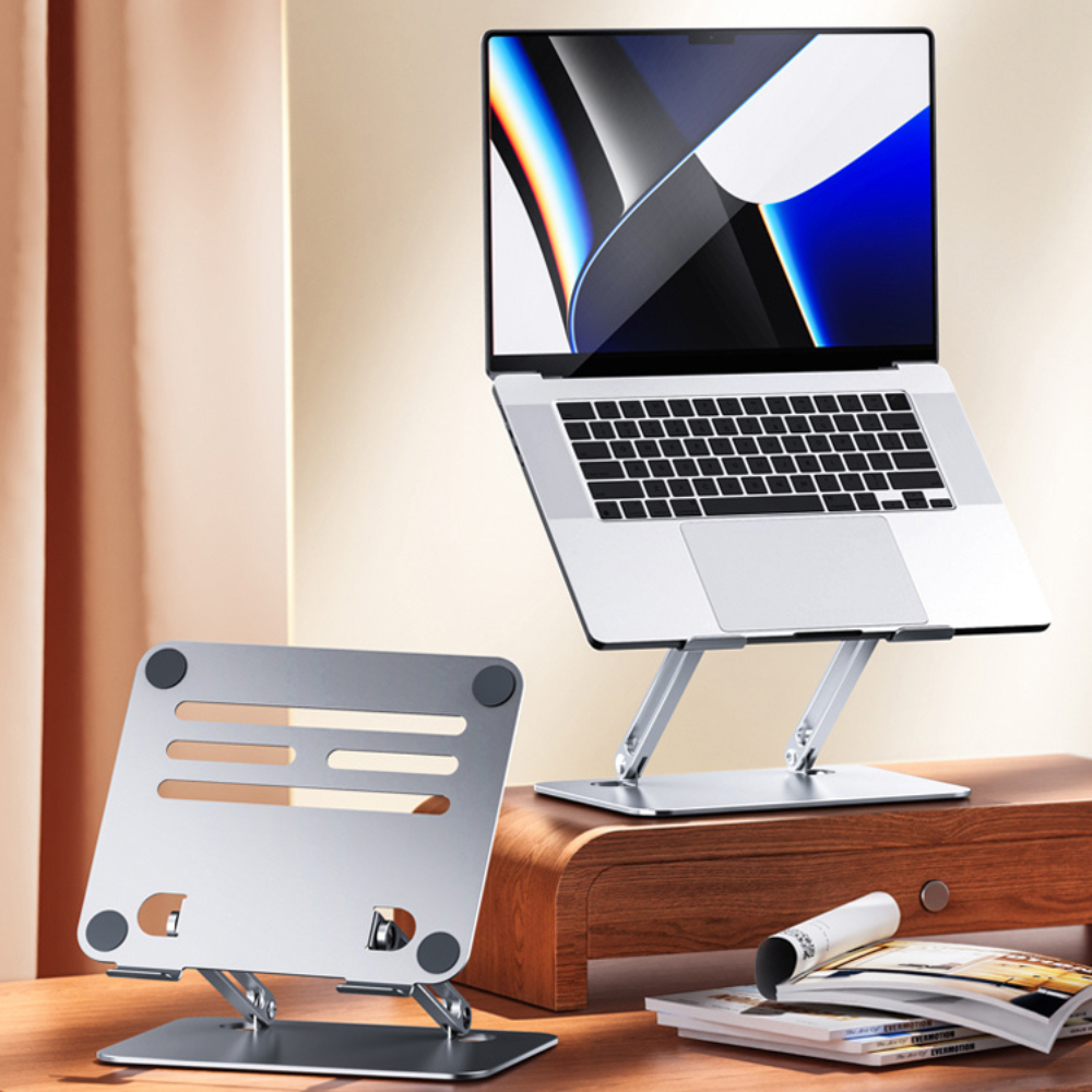 Laptop and iPad Stand Macbook & iPad Laptop Adjustable Silver Showing Ventilation Rock GrunX in India