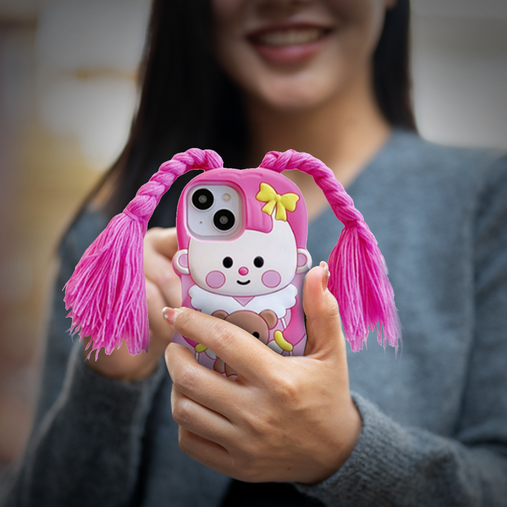Case and Cover iPhone 16E, 16 Plus, 16 Pro, 16 Pro Max Pink and White Woman Showcasing Back View Sandra GrunX in India