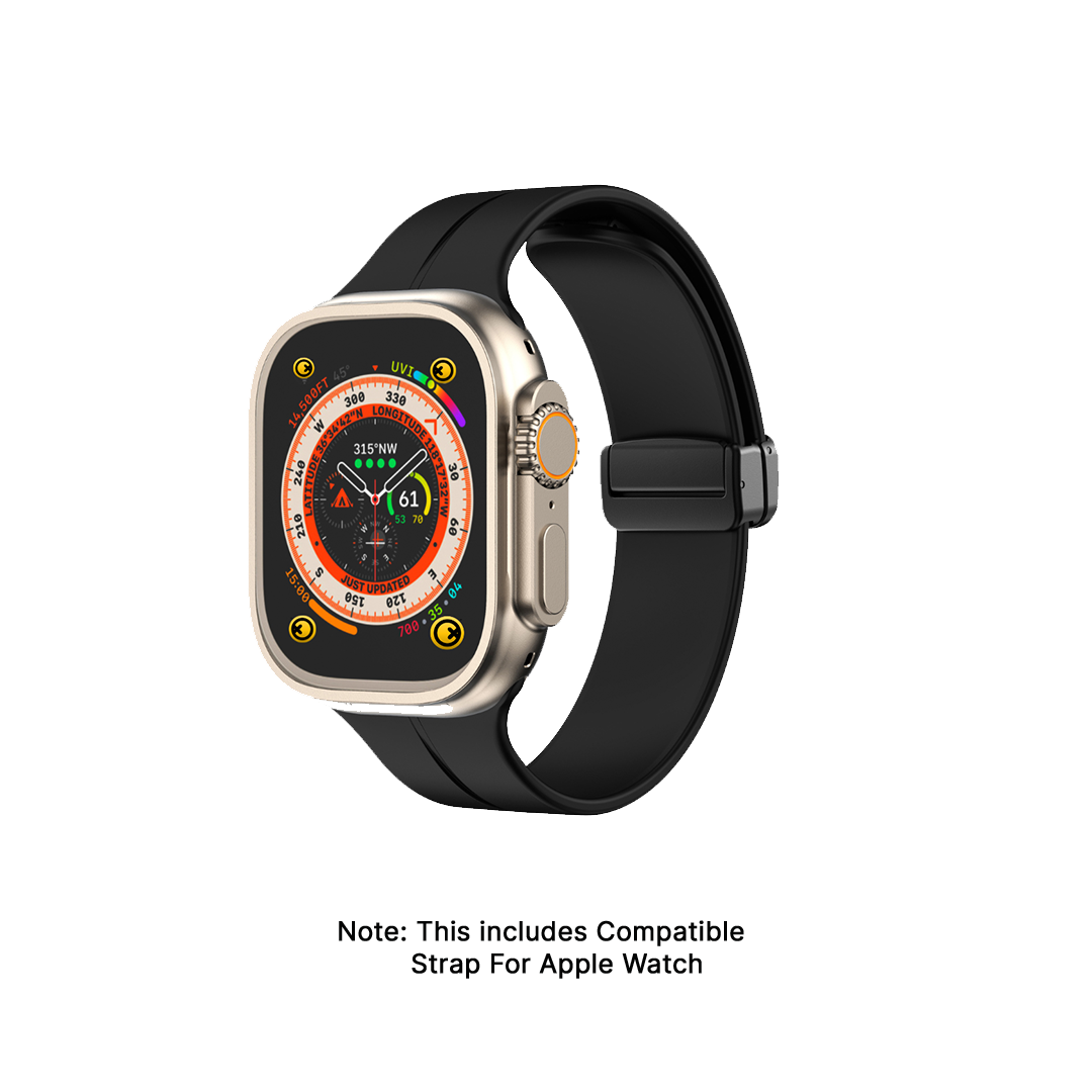 Watch Strap and Watch Band Apple Apple Watch Series 9, 8, 7, 6, 5, 4, 3, 2, 1,Se, Ultra & Ultra 2 38/40/41mm 42/44/45/49mm Black Front View Smartwatch Sky GrunX in India
