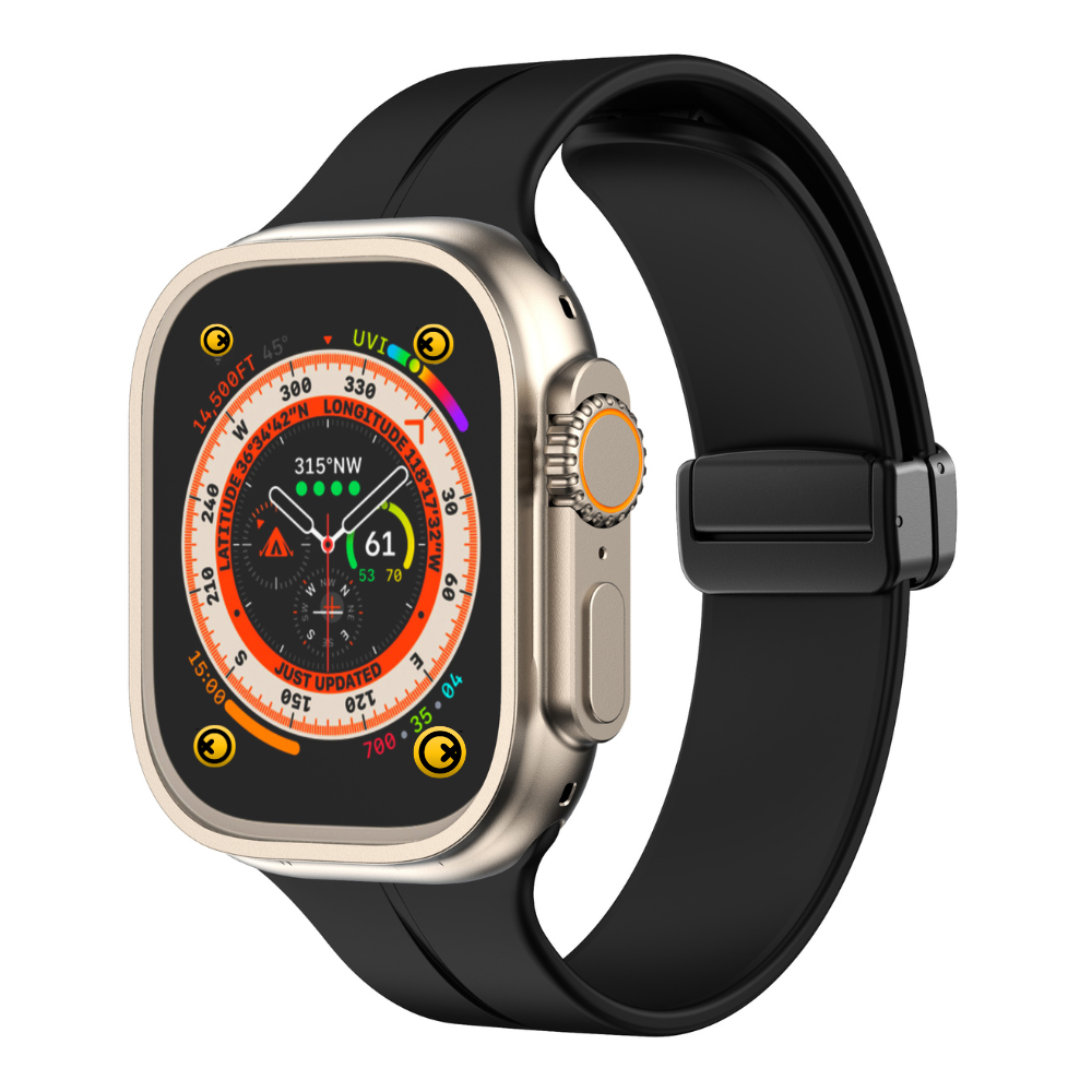 Watch Strap and Watch Band Apple Apple Watch Series 9, 8, 7, 6, 5, 4, 3, 2, 1,Se, Ultra & Ultra 2 38/40/41mm 42/44/45/49mm Black Steel Magnetic Adjustable Buckle Sky GrunX in India